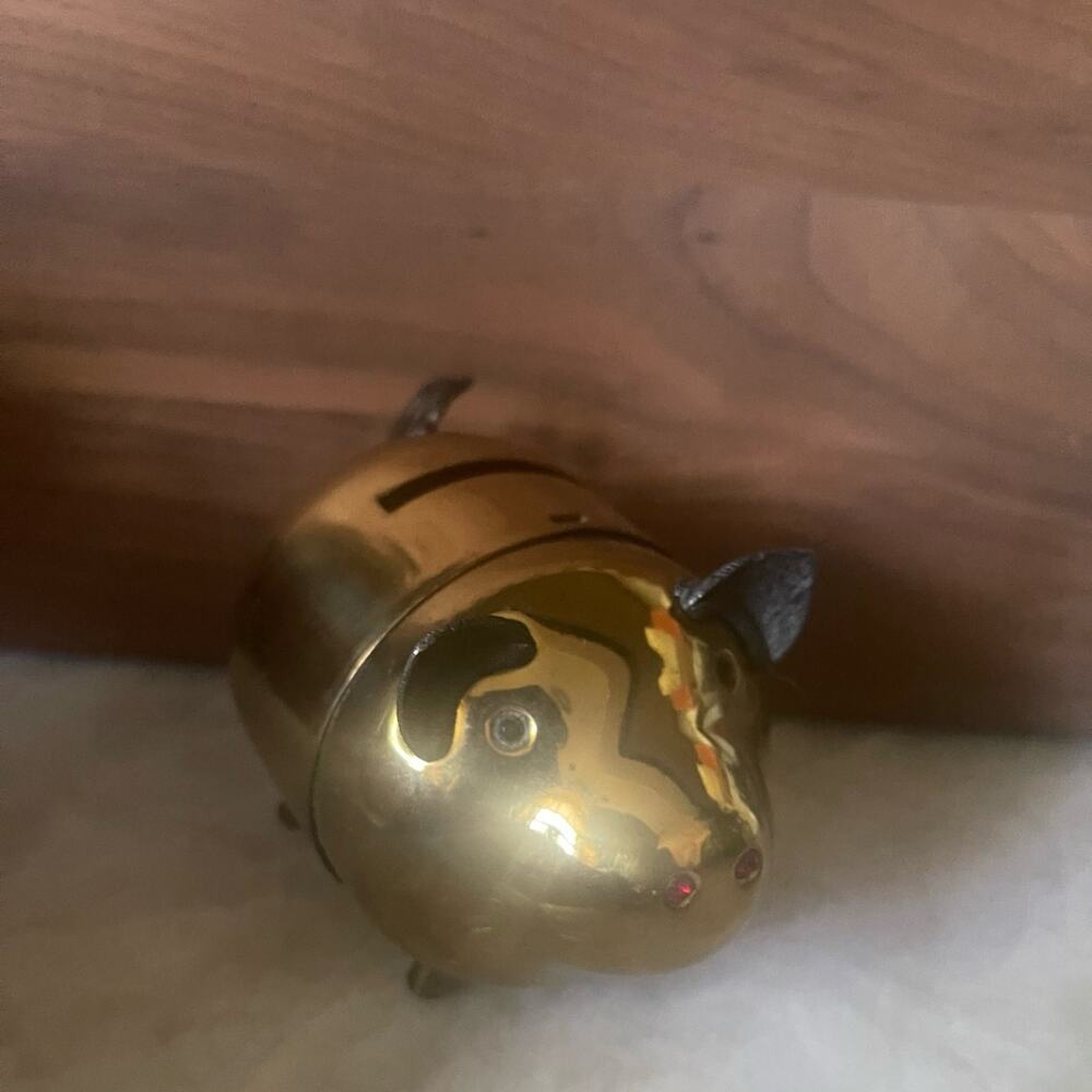 Vintage solid brass mini piggy bank 4-1/4"